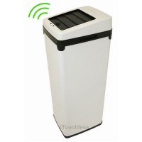 iTouchless 14 Gallon White Steel Automatic Sensor Touchless Trash Can with Space Saving Lid