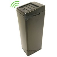 iTouchless 14 Gallon Black Steel Automatic Sensor Touchless Trash Can with Space Saving Lid