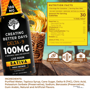 Creating Better Days THC Shots High Potency Maui Wowie Flavor 100mg (1ea)