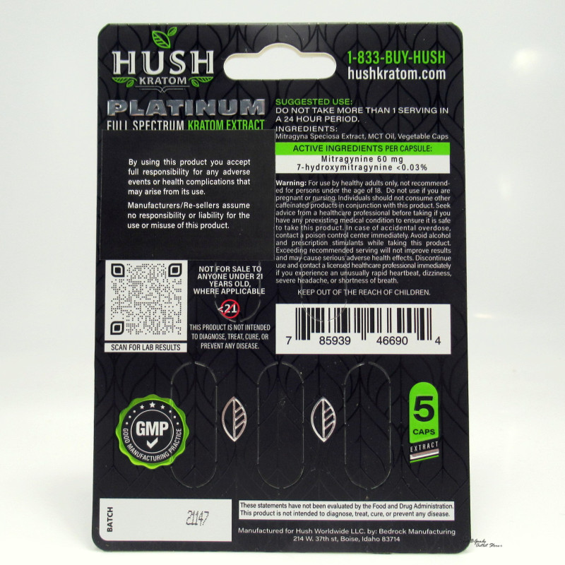 Hush Platinum Full Spectrum Kratom Extract Capsules (5ct)