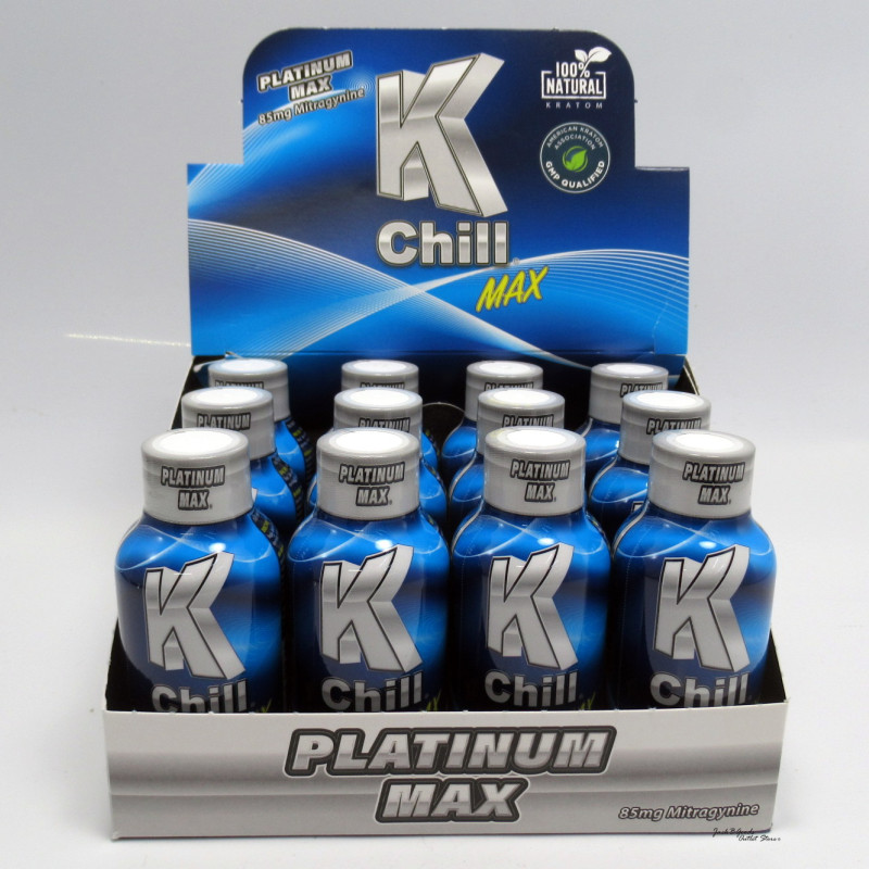 K-Chill - 2oz Platinum MAX Kratom Shot - Drink ~ Relax ~ Be Happy (12ea)