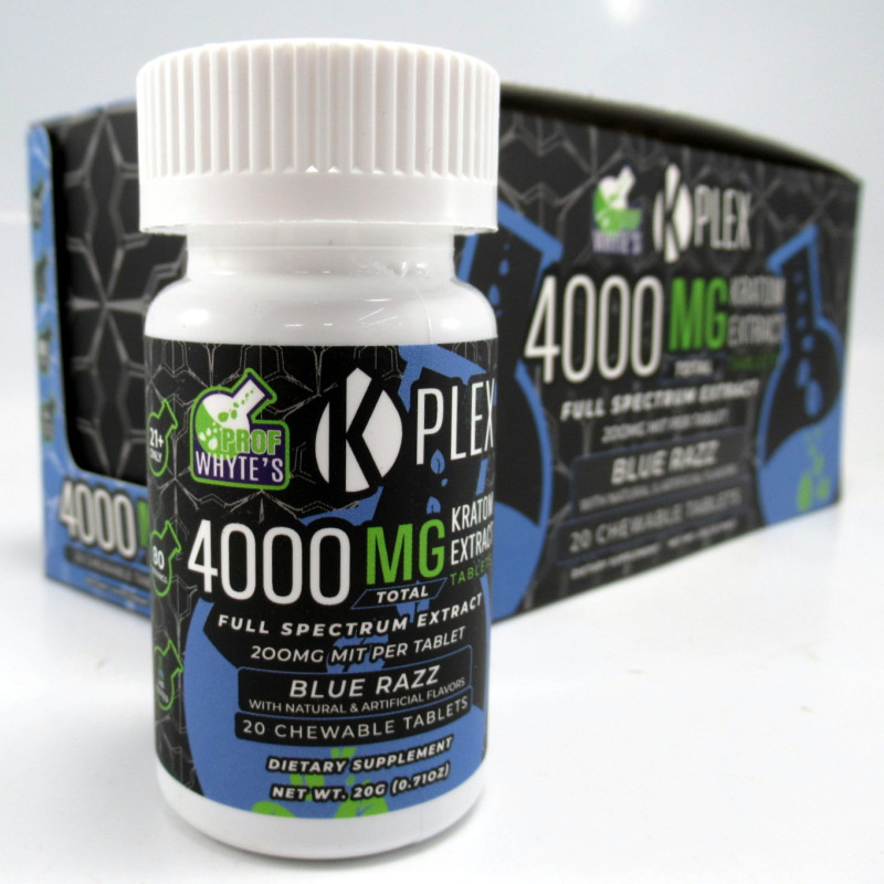 K Plex Premium Kratom Extract Chewable Blue Razz Flavor Tablets 200MIT (20ct)