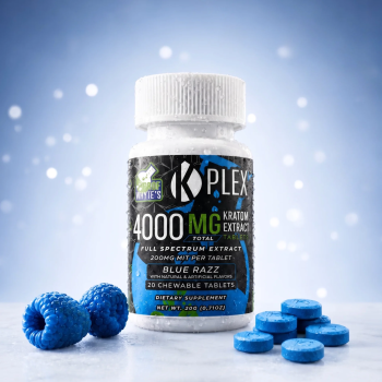 K Plex Premium Kratom Extract Chewable Blue Razz Flavor Tablets 200MIT (20ct)