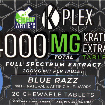 K Plex Premium Kratom Extract Chewable Blue Razz Flavor Tablets 200MIT (20ct)