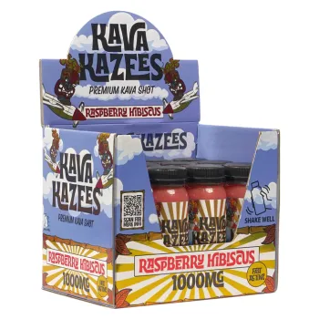 Kava Kazees Primium Kava Shot - Raspberry Hibiscus Flavor - Fast Acting 1000mg (12)