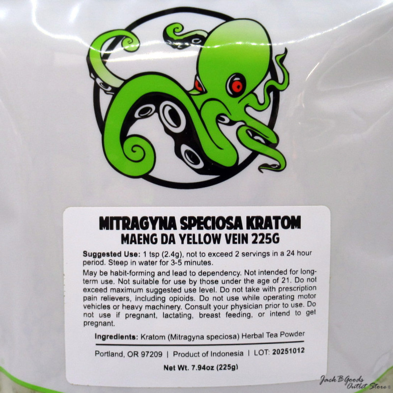 Kraken Kratom Yellow Vein Maeng Da Kratom Powder 225gm(8oz)