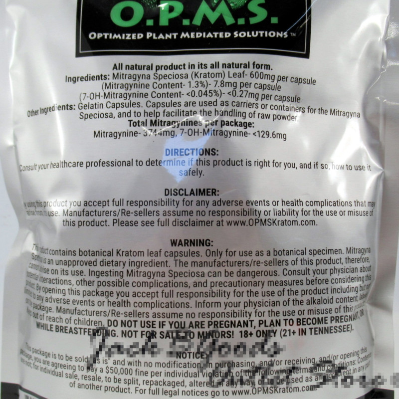 OPMS Silver Green Vein Maeng Da Kratom Capsules 480ct