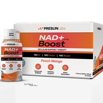 NAD+ Boost Shot Targets Cellular Energy and Cognitive Resilience - Peach Flavor (2oz) Case of 12