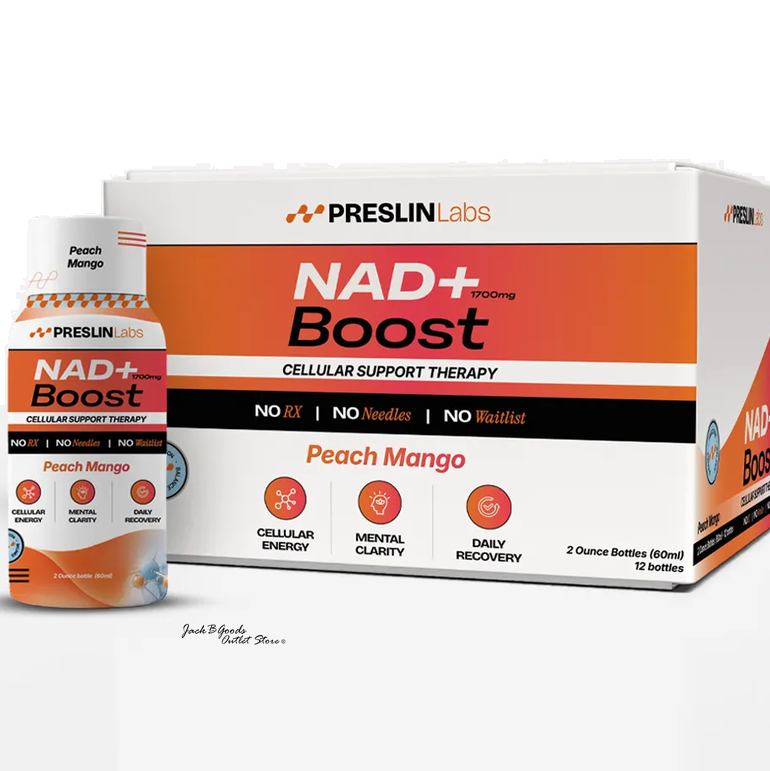NAD+ Boost Shot Targets Cellular Energy and Cognitive Resilience - Peach Flavor (2oz) Case of 12