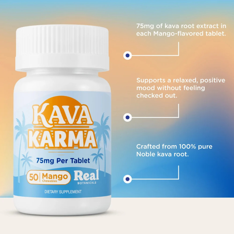 Kava Karma - Good vibes ~ Good Karma - 75mg by Real Botanicals 50ct