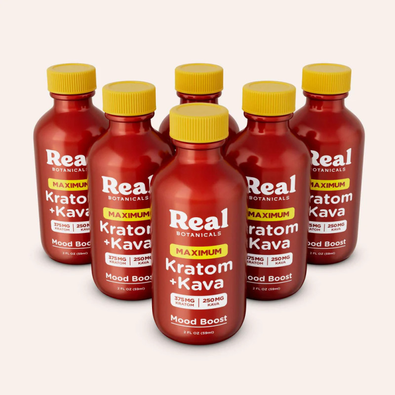 Real Botanicals Kratom (375mg) + Kava (250mg) Maximum Mood Boost Shot 2oz (12)