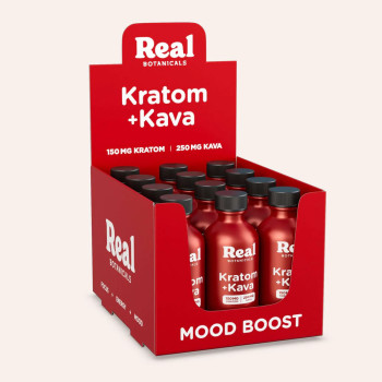 Real Botanicals Kratom (150mg) + Kava (250mg) Mood Boost Shot 2oz (12)