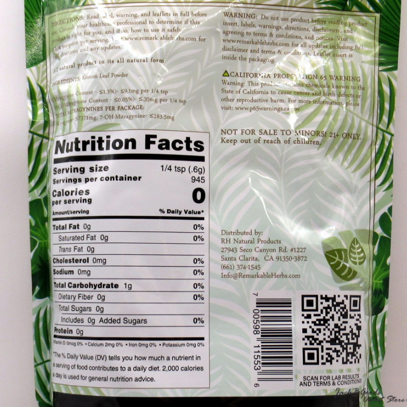 Remarkable Herbs Green Vein Indo Kratom All Natural Powder (20oz)
