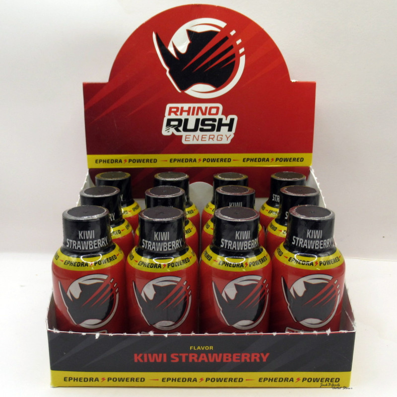 Rhino Rush Energy Ephedra Powered Double Shot - Kiwi Strawberry Flavor - 2oz (12)