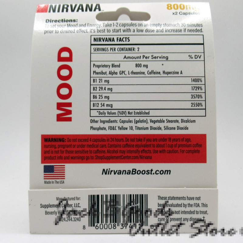 Nirvana Boost Mood - Next Level Mood - No Crash - (800mg x 2)(Case)