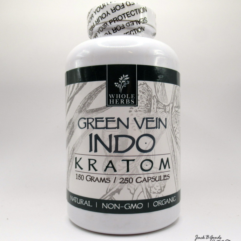 Whole Herbs Premium Green Vein Indo Kratom All Natural Organic Capsules (250ea)