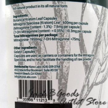 Whole Herbs Premium Green Vein Indo Kratom All Natural Organic Capsules (250ea)