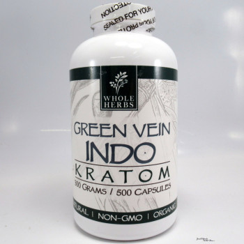 Whole Herbs Premium Green Vein Indo Kratom - All Natural Organic Capsules (500ea)