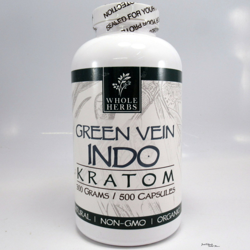 Whole Herbs Premium Green Vein Indo Kratom - All Natural Organic Capsules (500ea)