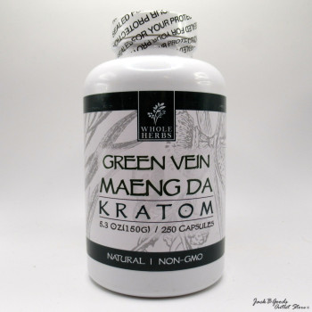 Whole Herbs Premium Green Vein Maeng Da Kratom All Natural Organic Capsules (250ea)