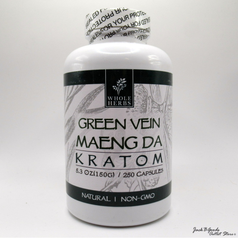 Whole Herbs Premium Green Vein Maeng Da Kratom All Natural Organic Capsules (250ea)