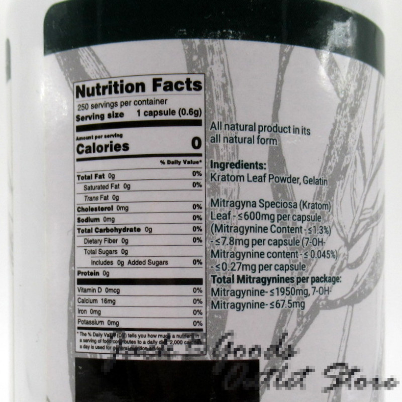Whole Herbs Premium Green Vein Maeng Da Kratom All Natural Organic Capsules (250ea)
