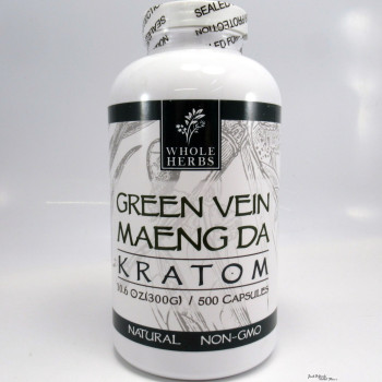 Whole Herbs Premium Green Vein Maeng Da Kratom All Natural Organic Capsules (500ea)