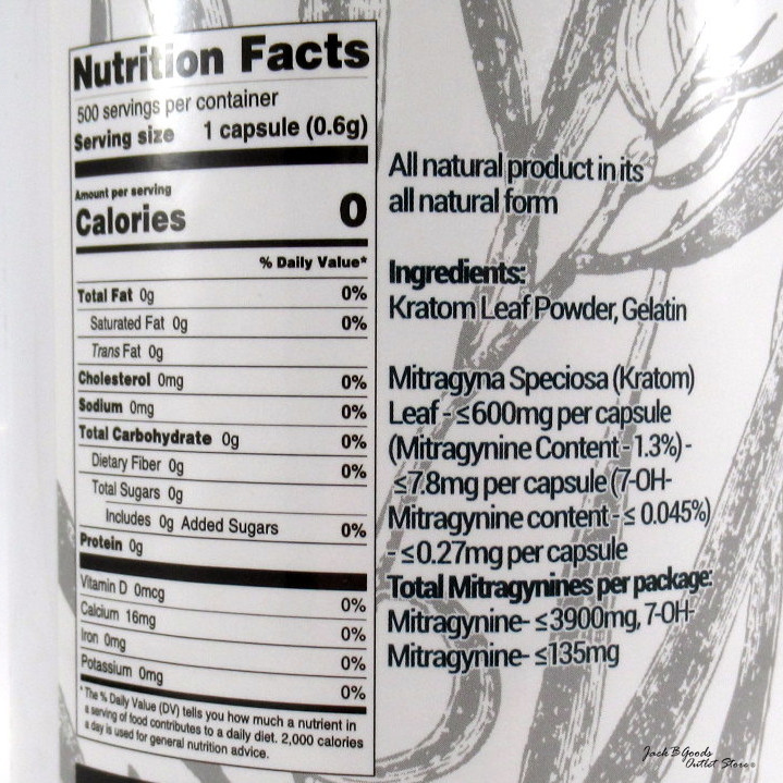Whole Herbs Premium Green Vein Maeng Da Kratom All Natural Organic Capsules (500ea)