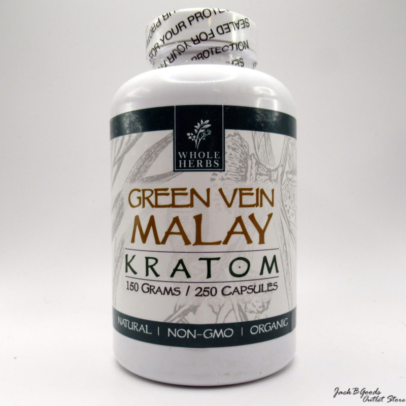 Whole Herbs Premium Green Vein Malay Kratom All Natural Organic Capsules (250ea)
