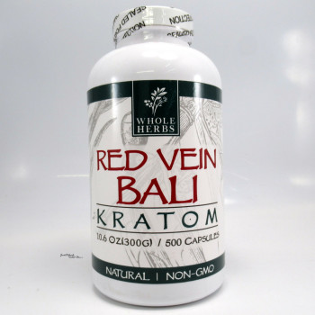 Whole Herbs Premium Red Vein Bali Kratom All Natural Organic Capsules (500ea)