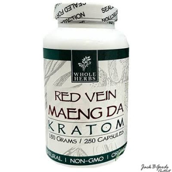 Whole Herbs Premium Red Vein Maeng Da Kratom All Natural Organic Capsules (250ea)