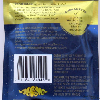 Zen Kratom Ultra Premium Crushed Leaf Kratom 1000mg Capsules 20pk