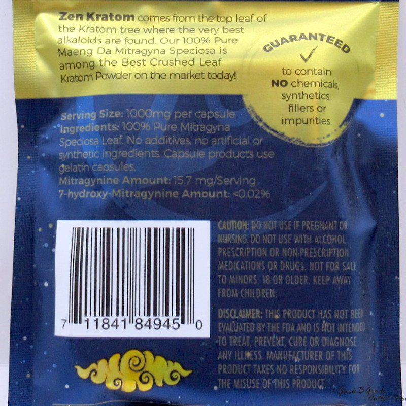 Zen Kratom Ultra Premium Crushed Leaf Kratom 1000mg Capsules 20pk