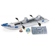Sea Eagle 435PS 14ft Inflatable Catamaran Kayak Deluxe Package Includes Inflatable Seats Oars and Air Pump