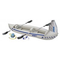 Sea Eagle 370 12ft 6in Inflatable Kayak Deluxe Package Includes Paddles Seats and Air Pump Capacity 3 Persons