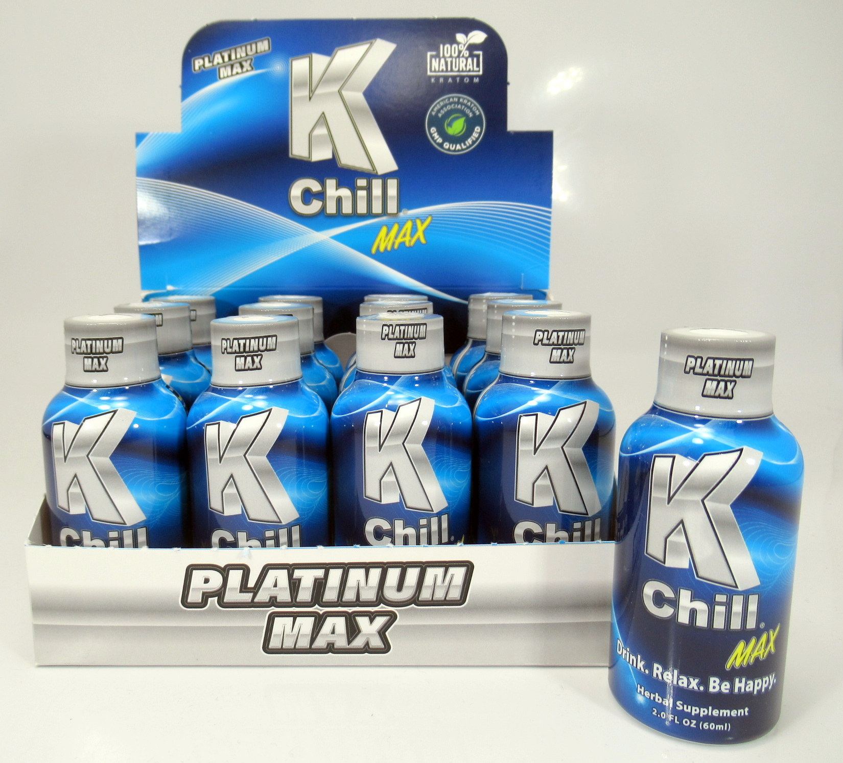 Shots K Chill Platinum MAX Herbal Suppliment 2oz Drink. Relax. Be Happy (12)